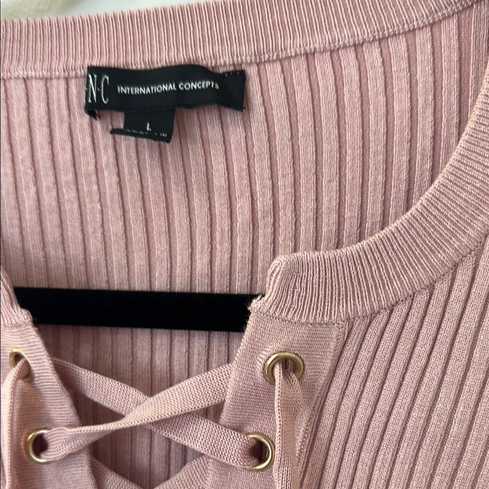 Pink Lace-Up Ribbed Top - Picture 3 of 3